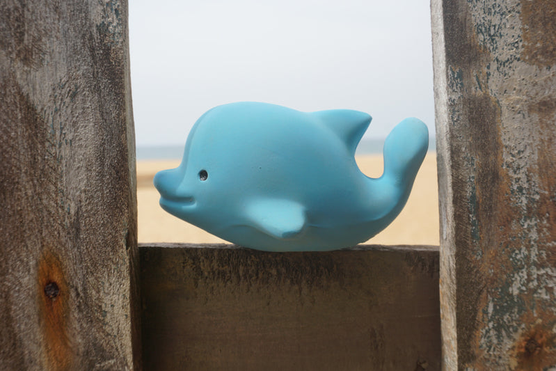Dolphin Natural Rubber Rattle & Teether/Bath Toy - Tikiri