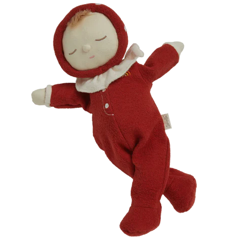 Red toadstool Dozy Dinkum doll by Olli Ella soft baby doll toy
