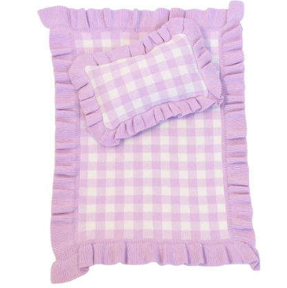 Lilac Gingham Doll Bedding Set - SALLI Collective