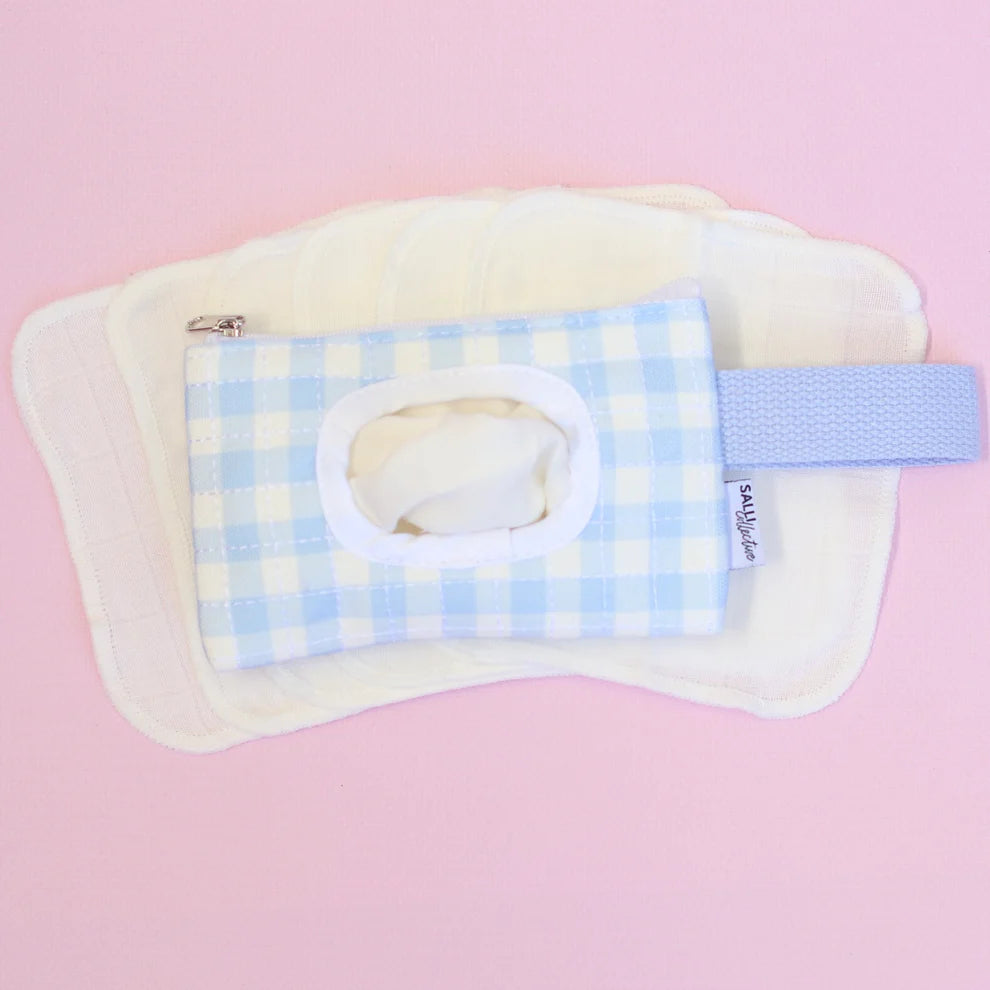 Blue Gingham Doll Pouch + Wipes Set - SALLI Collective