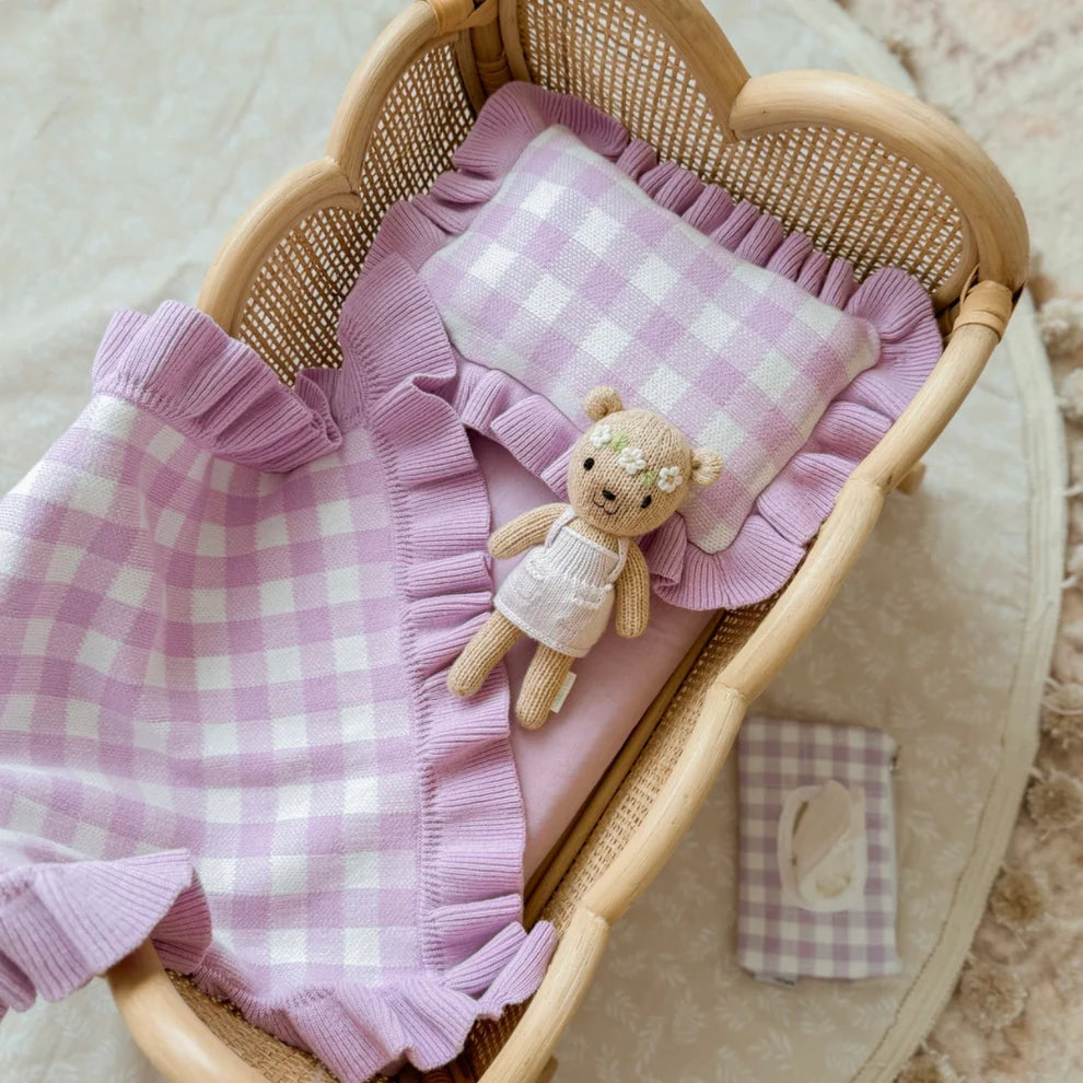 Lilac Gingham Doll Bedding Set - SALLI Collective