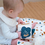 Baby activity cube with butterfly details and tactile textures
