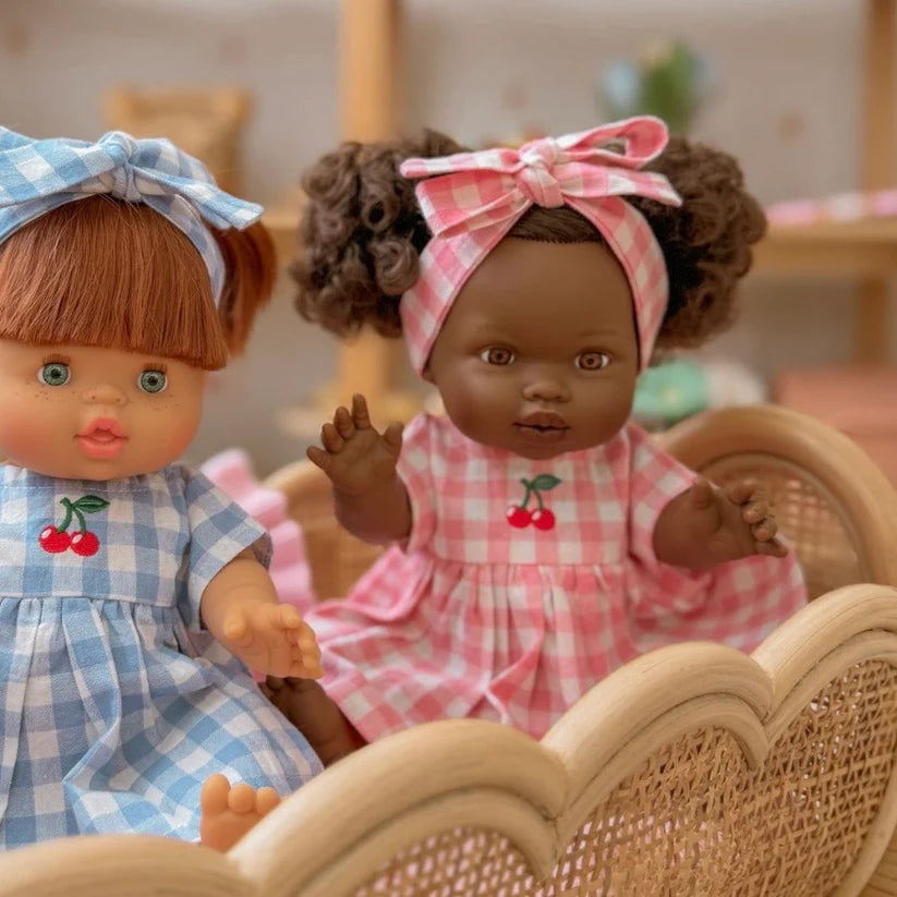 Blush Cherry Gingham Doll Dress & Bow Set - SALLI Collective