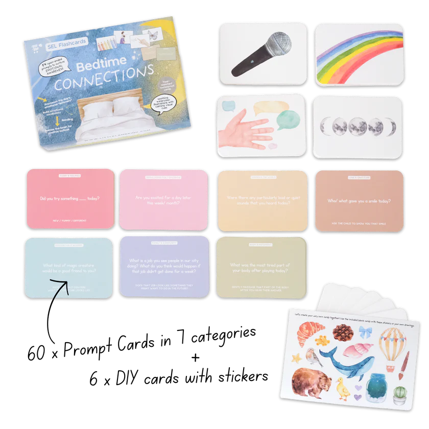 Bedtime connection prompt cards for kids by Little Lamb Kind