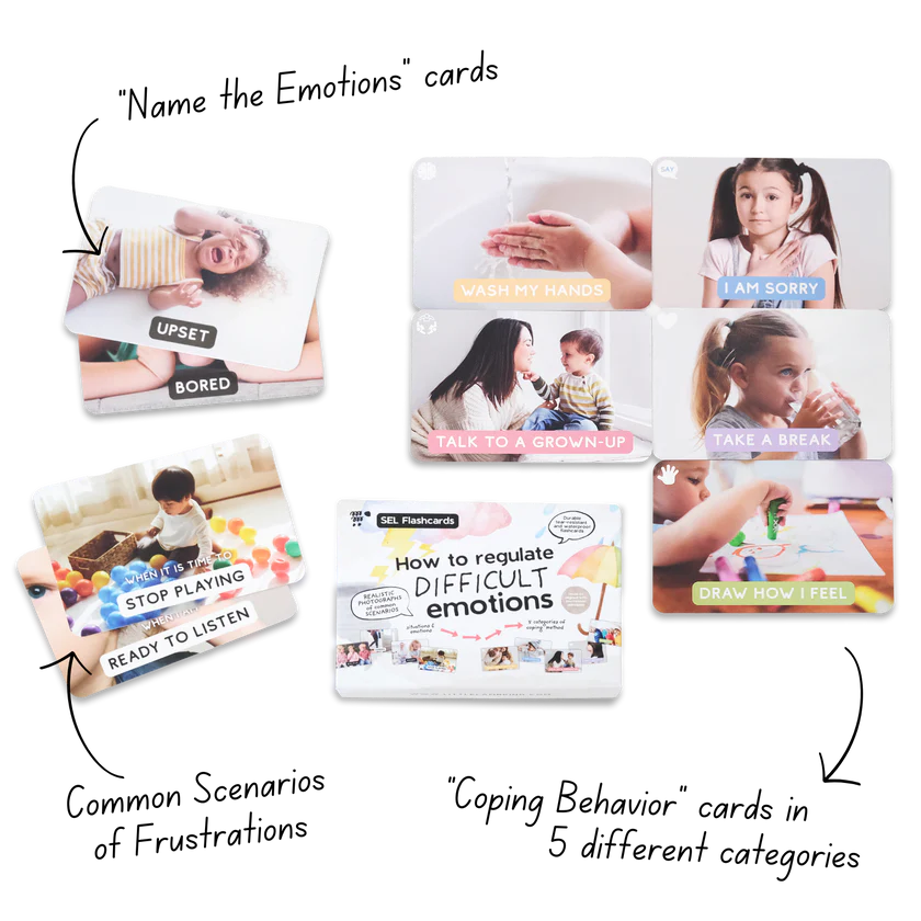 How to Regulate Difficult Emotions flash cards by Little Lamb Kind