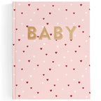 Fox & Fallow baby memory book with pink heart cover and gold foil lettering