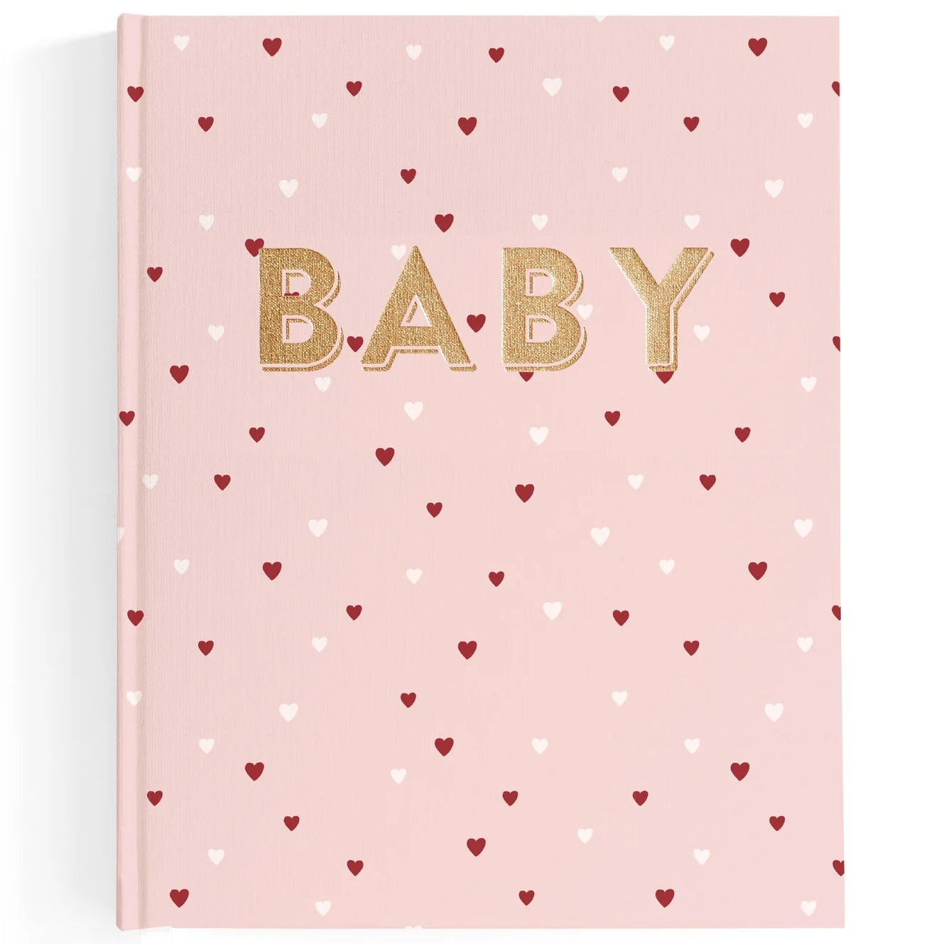 Fox & Fallow baby memory book with pink heart cover and gold foil lettering