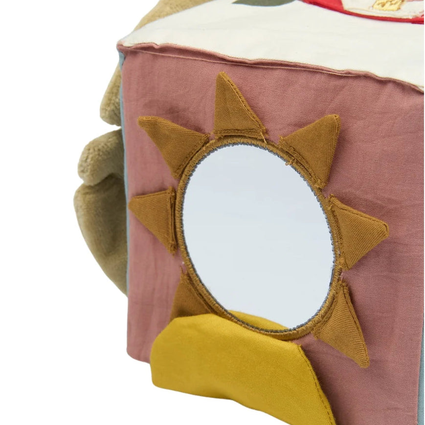 Baby sensory cube with frog character and tactile garden elements