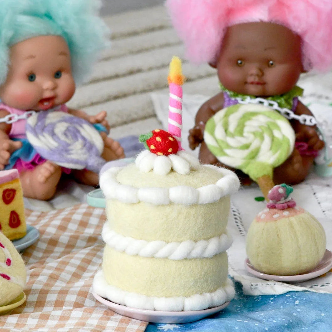 Strawberry Shortcake Birthday Cake + Candle Felt Food - Tara Treasures