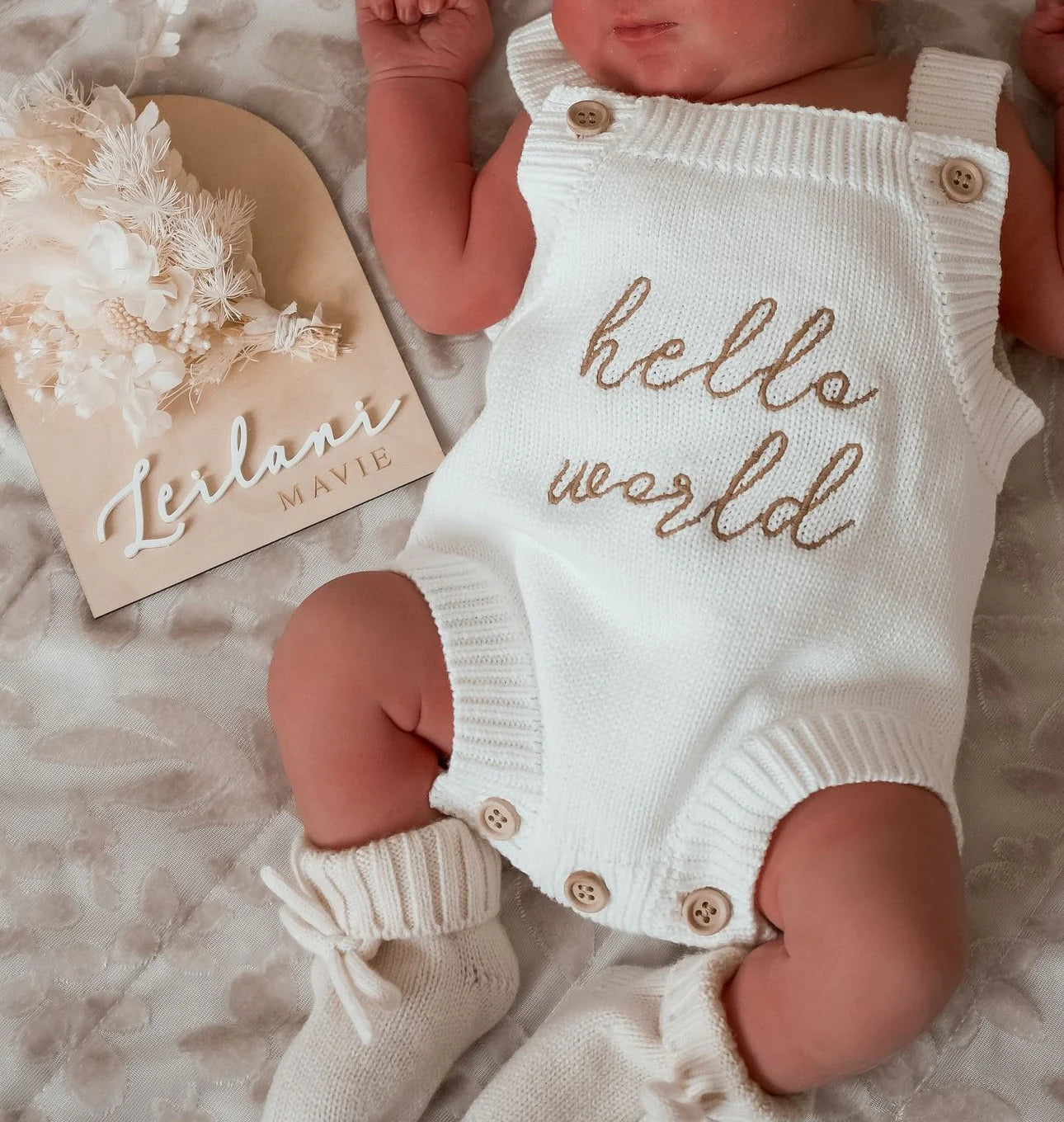 Hello World - Singlet Romper w/ Bow | Announcement Bundle