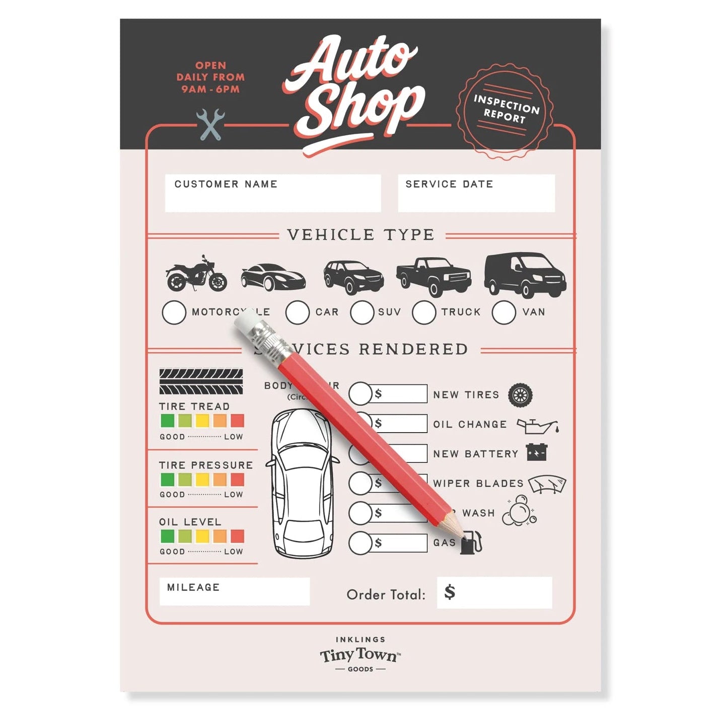 Auto Shop Tiny Town Pretend Play Notepad - Inklings Paperie