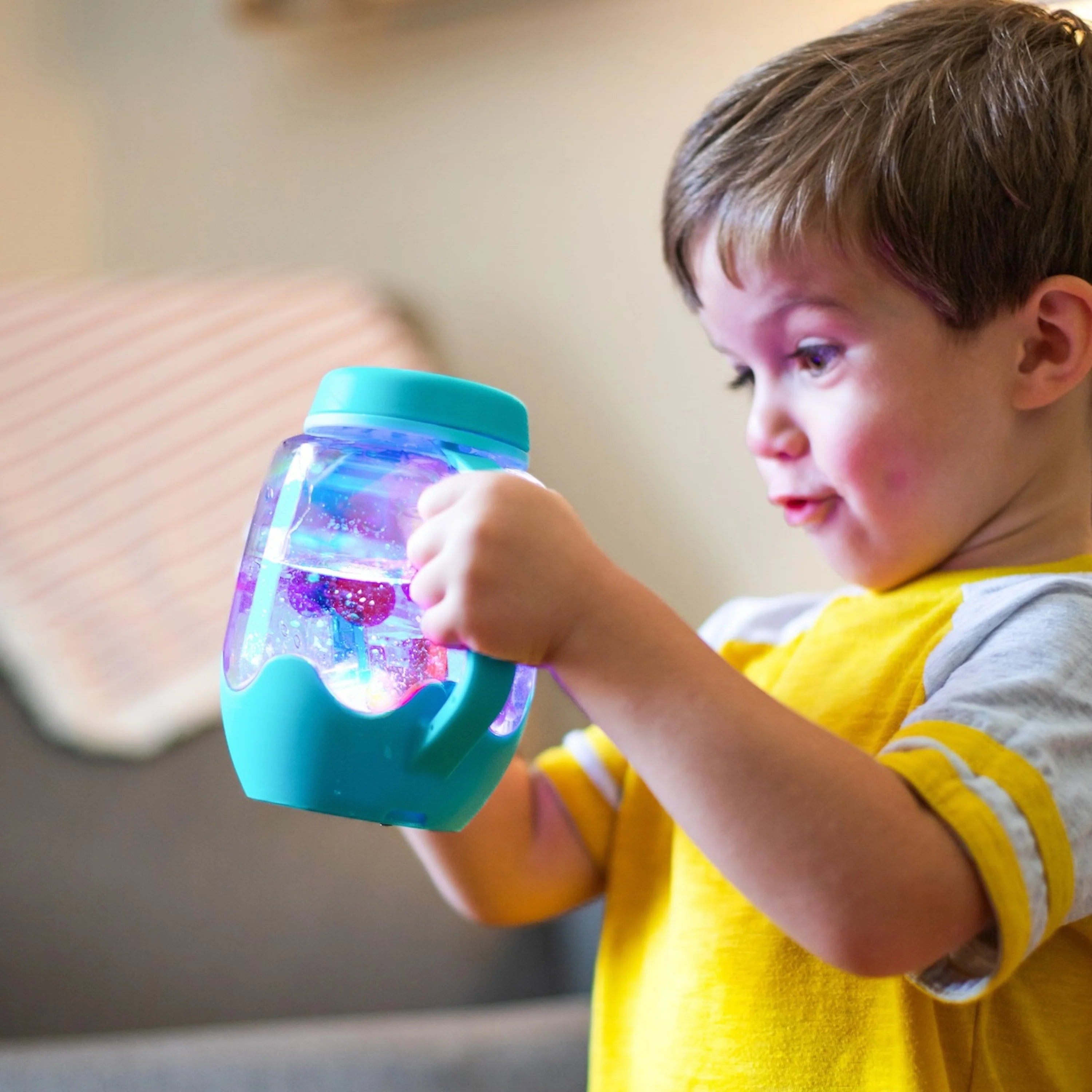 Glo Pals blue sensory jar with colour changing lights
