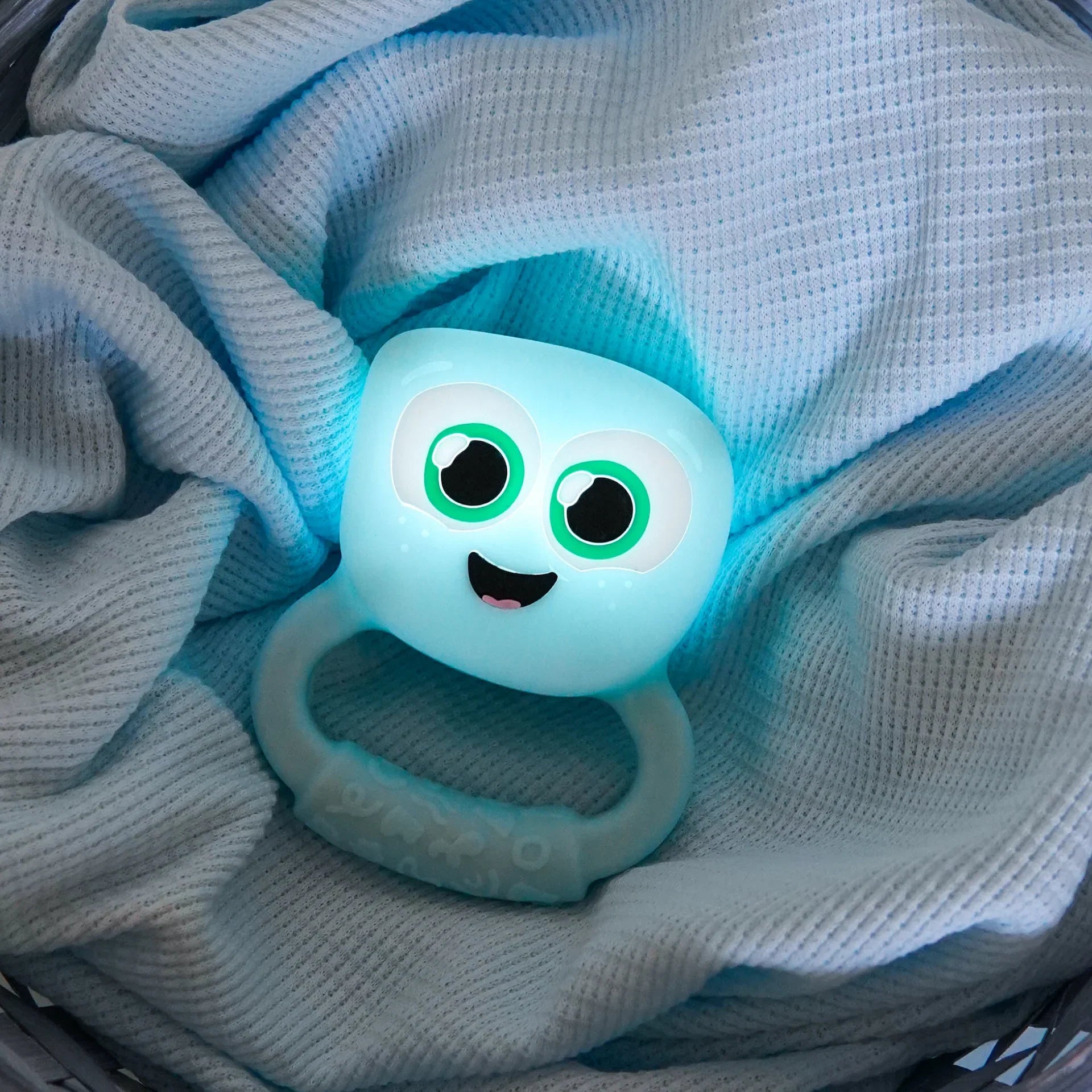 Glo Pals Light-Up Rattle baby sensory toy by Jellystone Designs glowing blue
