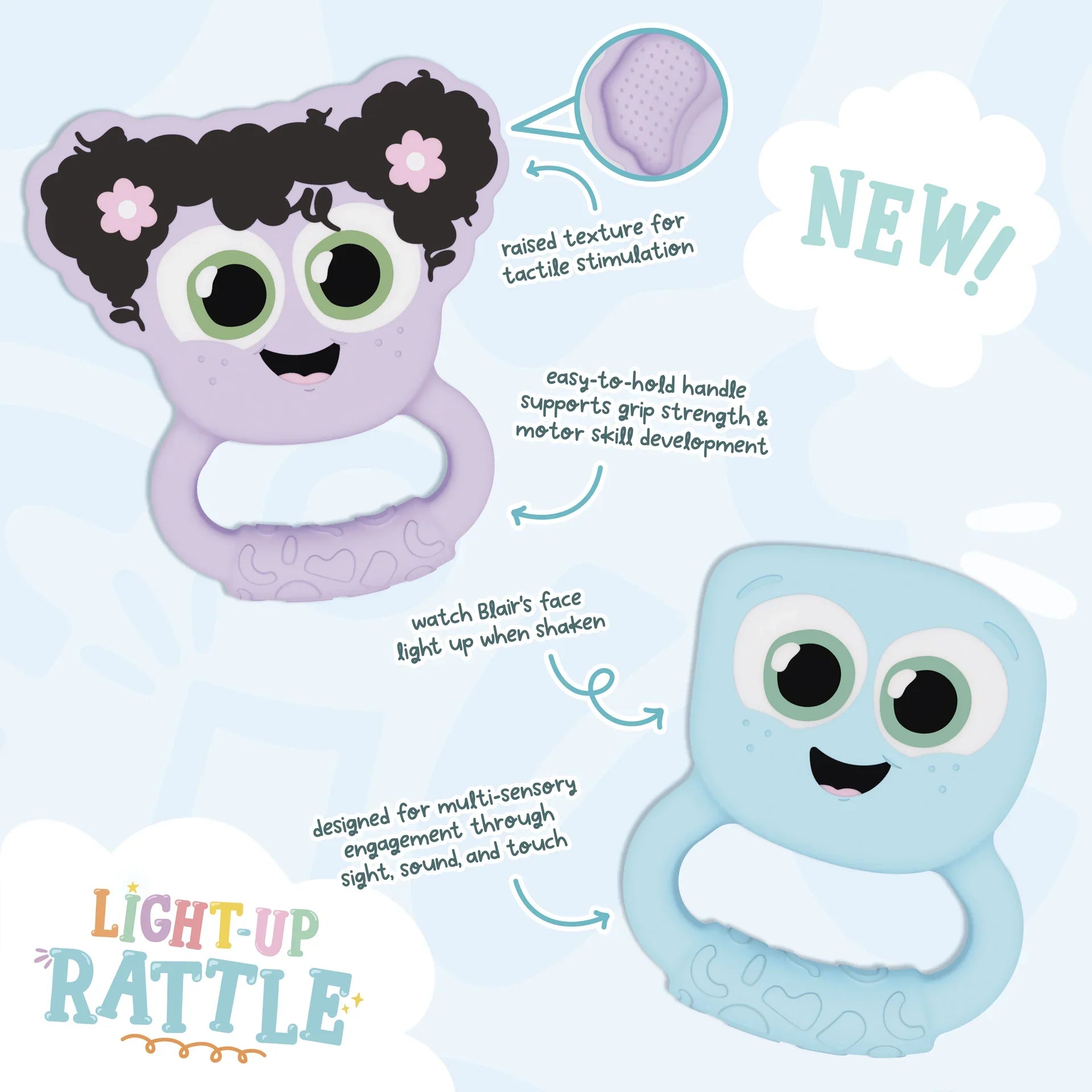 Jellystone Designs Glo Pals Light-Up Rattle sensory baby toy with easy grip handle
