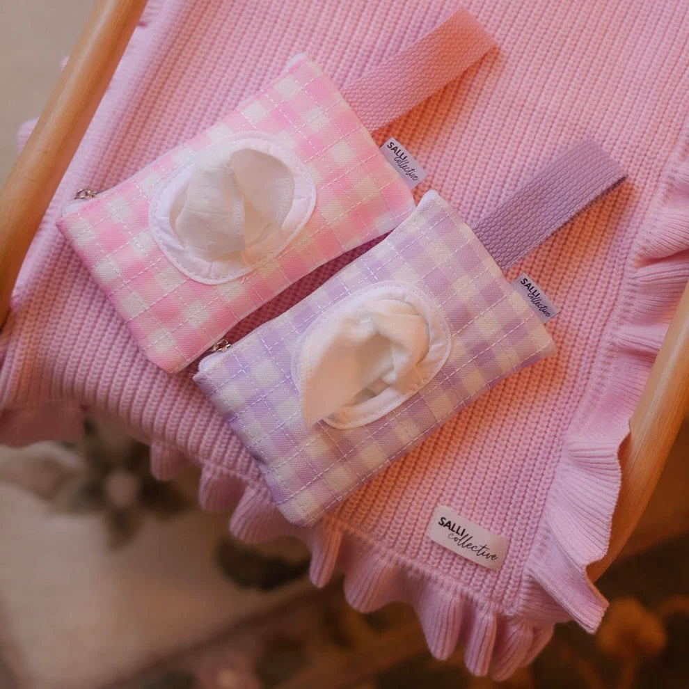 Pink Gingham Doll Pouch + Wipes Set - SALLI Collective