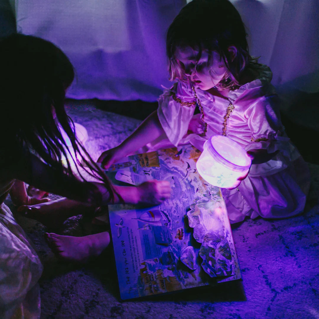 Purple water activated sensory light up cubes for bath and water play
