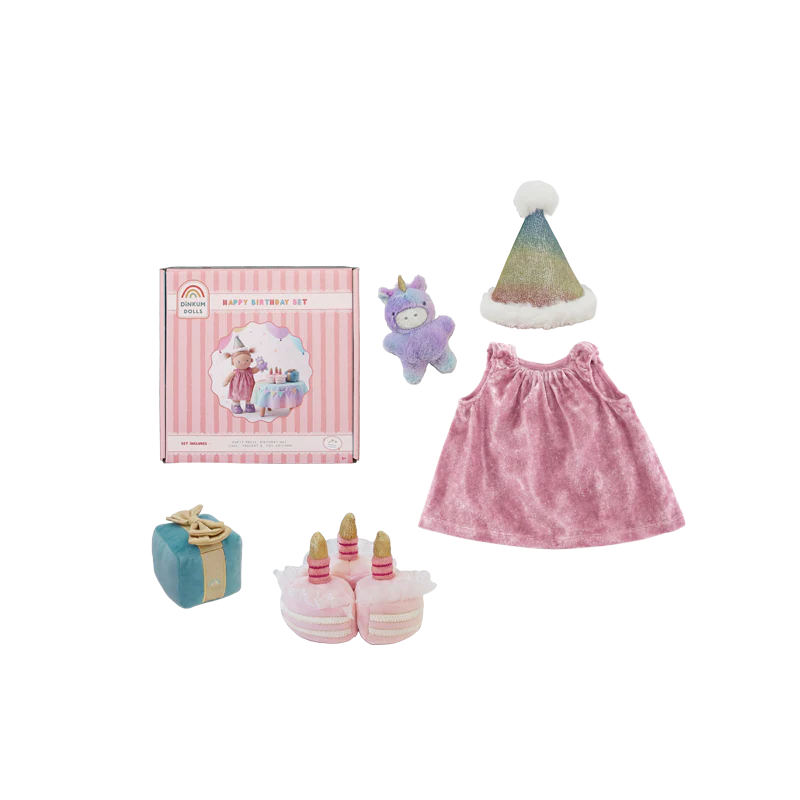 Happy Birthday Set for Dinkum Dolls with birthday-themed doll accessories