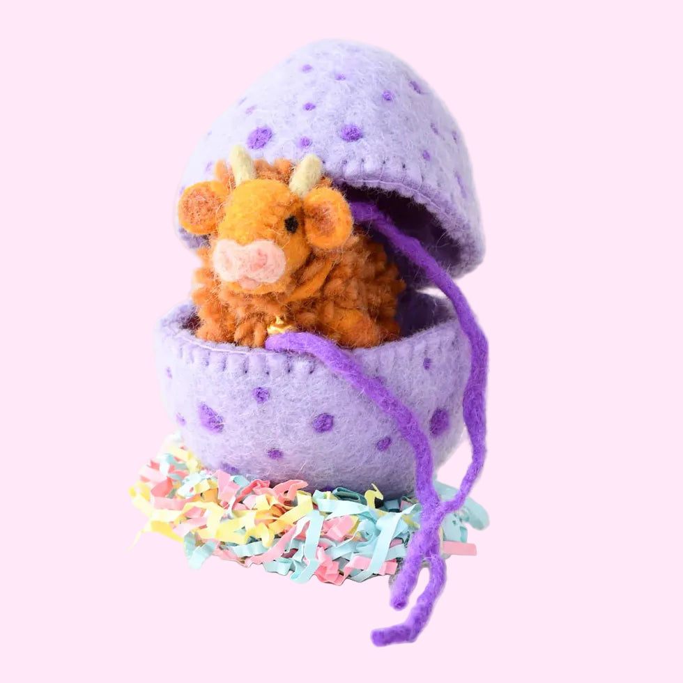 Red Highland Cow Felt Surprise Egg - Tara Treasures