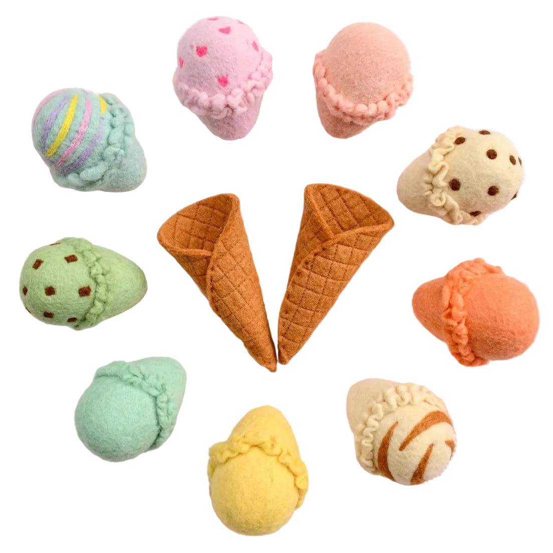 Ice Cream Cones + Scoops Set Felt Food - Tara Treasures