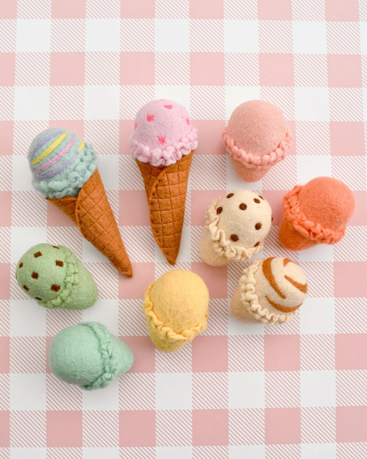 Ice Cream Cones + Scoops Set Felt Food - Tara Treasures