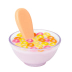 a closer look cereal bowl of tiny loops tiny tummies pretend baby dolls food which is magic and disappearing, brand is tiny harlow and flavour is tiny loops cereal