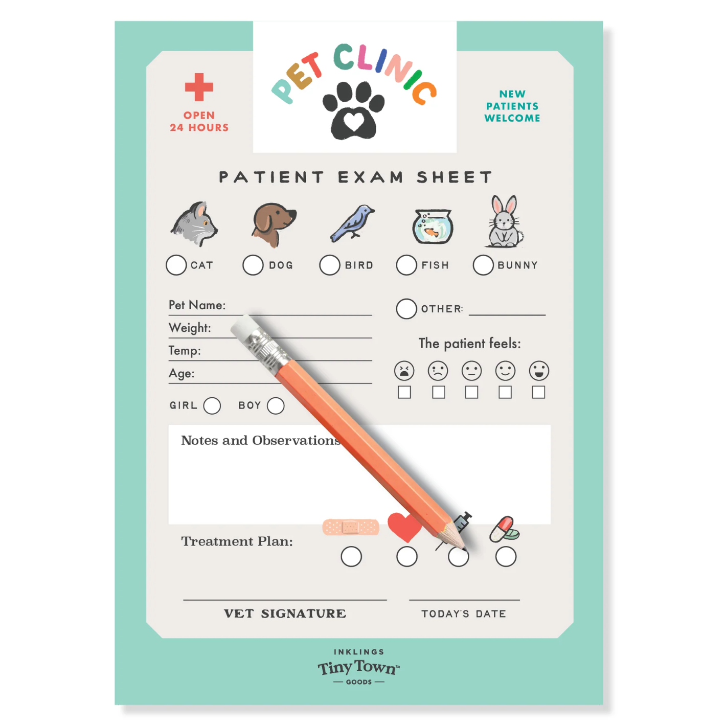 Pet Clinic Tiny Town Pretend Play Notepad - Inklings Paperie