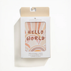 packaging of milestone cards by lively living to track babies age and milestones. great for photos and theme is bohemian bliss. card pictured reads hello world