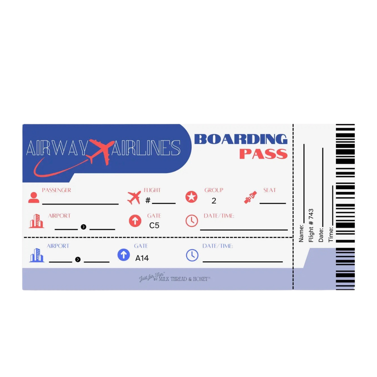 Boarding Pass Pretend Play Notepad - Milk, Thread & Honey