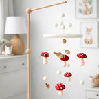 Mushrooms and Acorns Felt Baby Mobile by Ganapati with handmade wool felt toadstool mushrooms and acorns