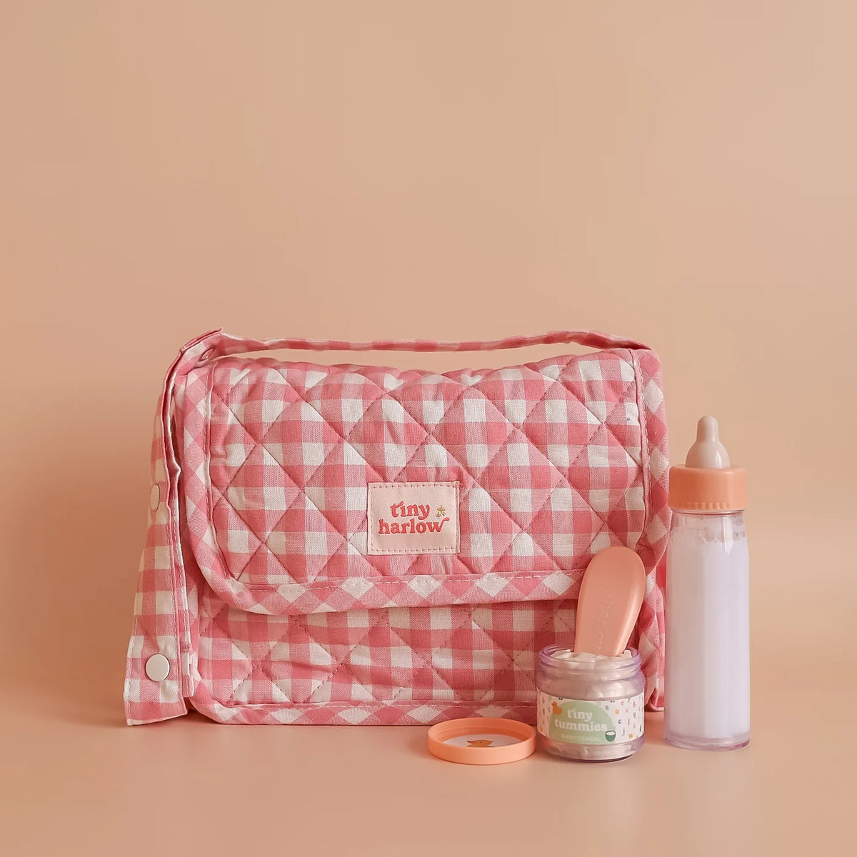 Pink Gingham Tiny Nurturer Doll Nappy Bag Set - Tiny Harlow