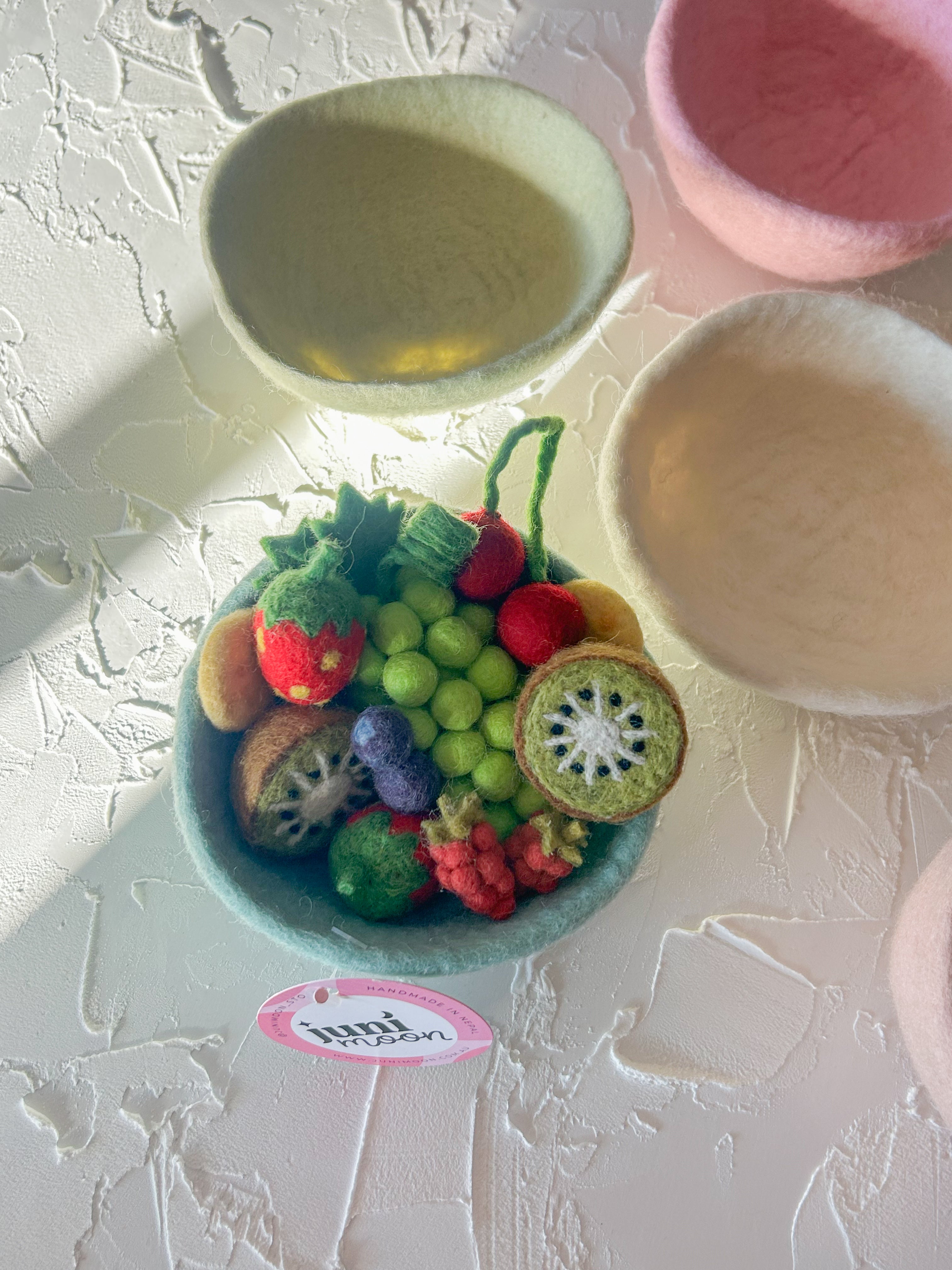 Pastel felt bowl set for pretend play kitchen and sorting
