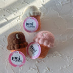 felt chocolate, strawberry and vanilla moon ice cream cone toy handmade wool pretend play dessert moon detail Juni Moon