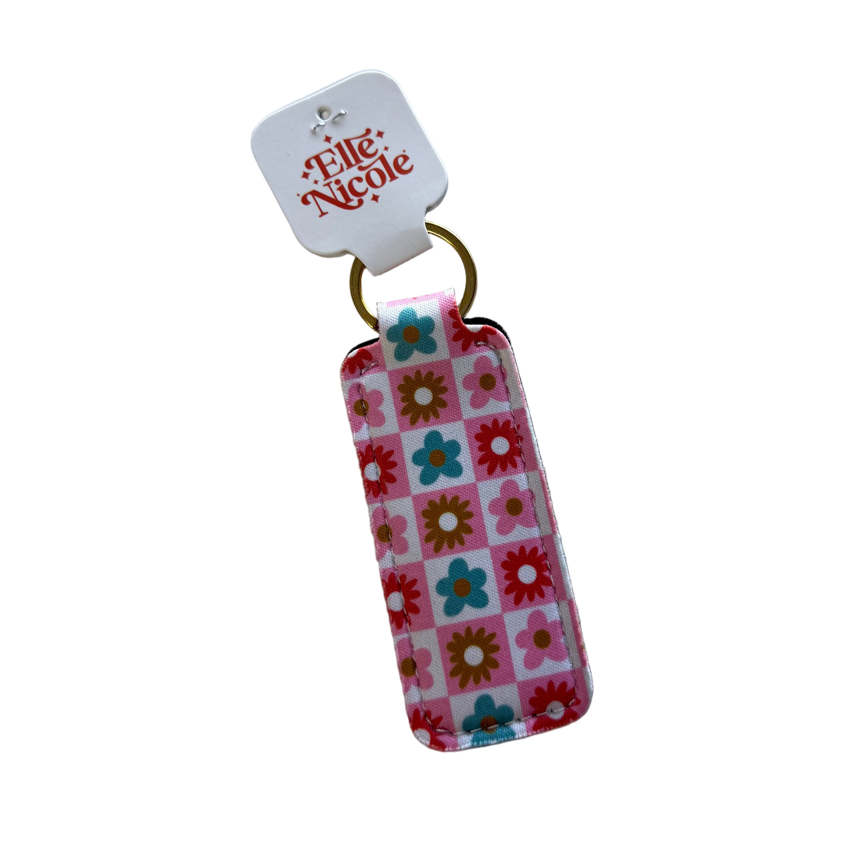 Lip Balm Keychain Holder | Checkered Floral