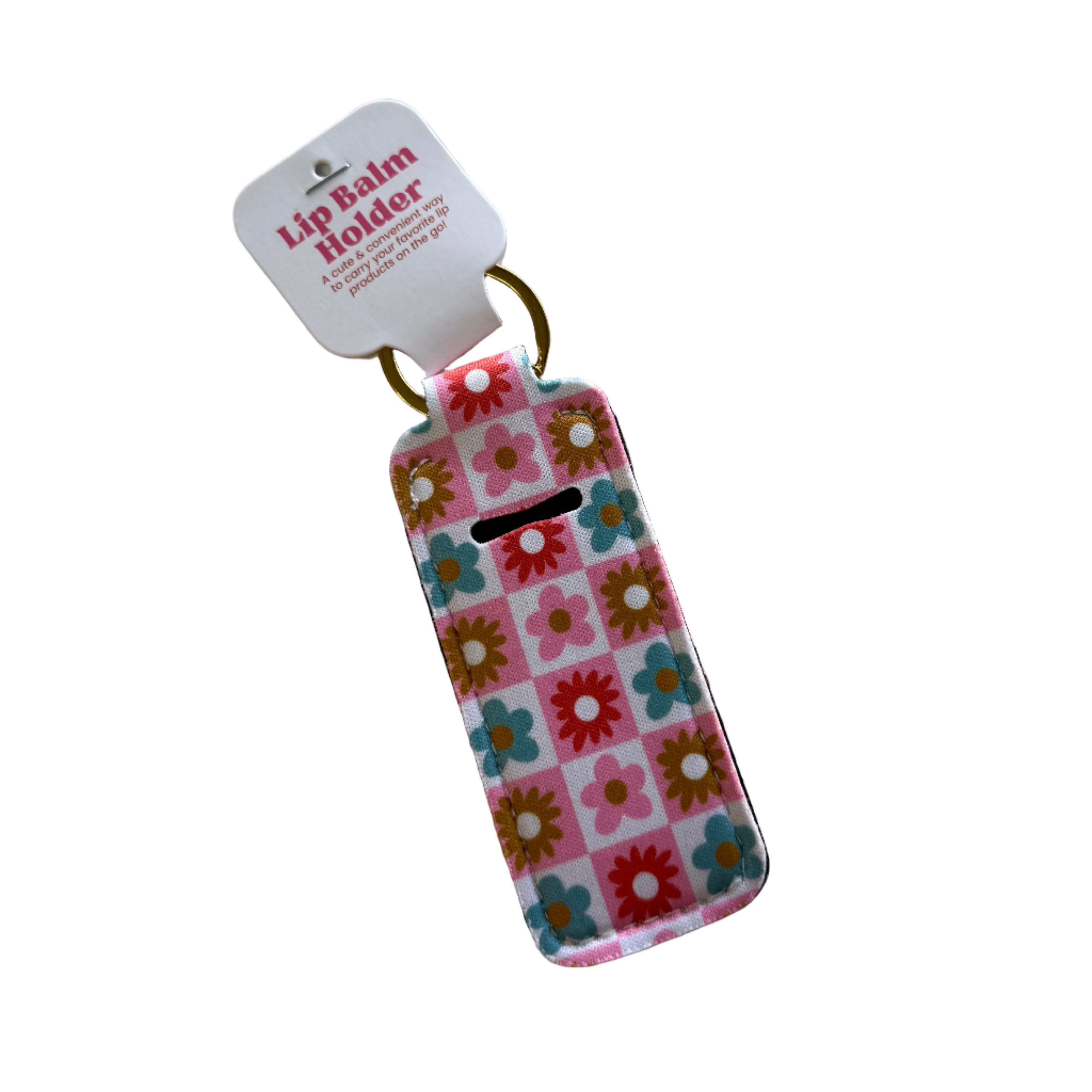Lip Balm Keychain Holder | Checkered Floral