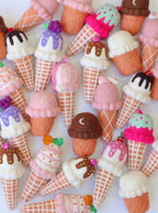 bunch of flaboured ice cream cones toy handmade wool pretend play dessert moon detail Juni Moon
