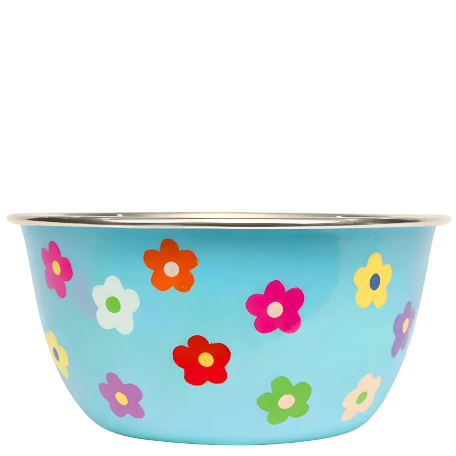 blue daisies stainless steel breakfast bowl by picnic folk