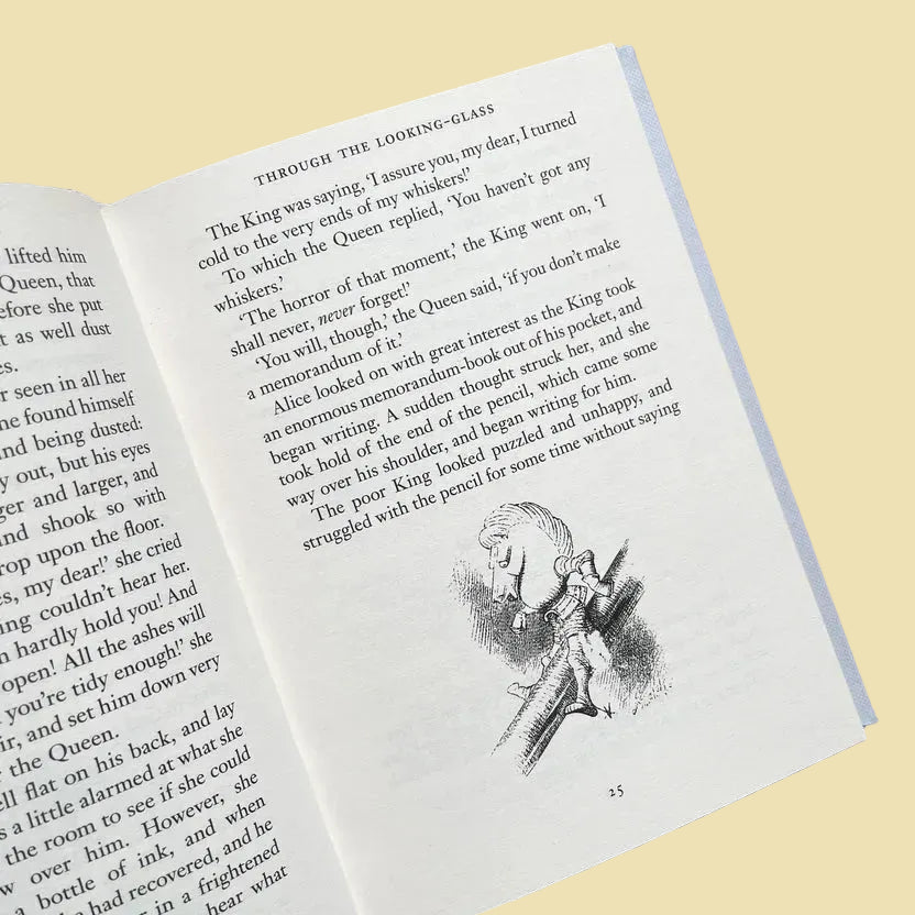 inside Alice Through the Looking-Glass collector’s edition hardback book with illustrated blue cover by Lewis Carroll wordsworth 