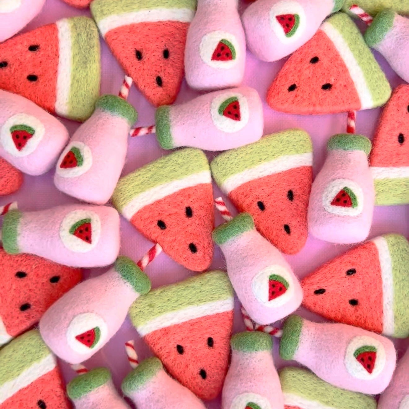 felt watermelon juice and slice of watermelon toy handmade wool pretend play doll drink bottle Juni Moon