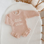 Pink Lemonade long sleeve frill knit romper by Blossom and Pear for babies