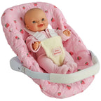 strawberry picnic Dolls Car Seat Capsule by tiny harlow with a doll inside