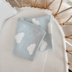 Little Dreamer heirloom knit baby blanket by Blossom and Pear with soft cloud design