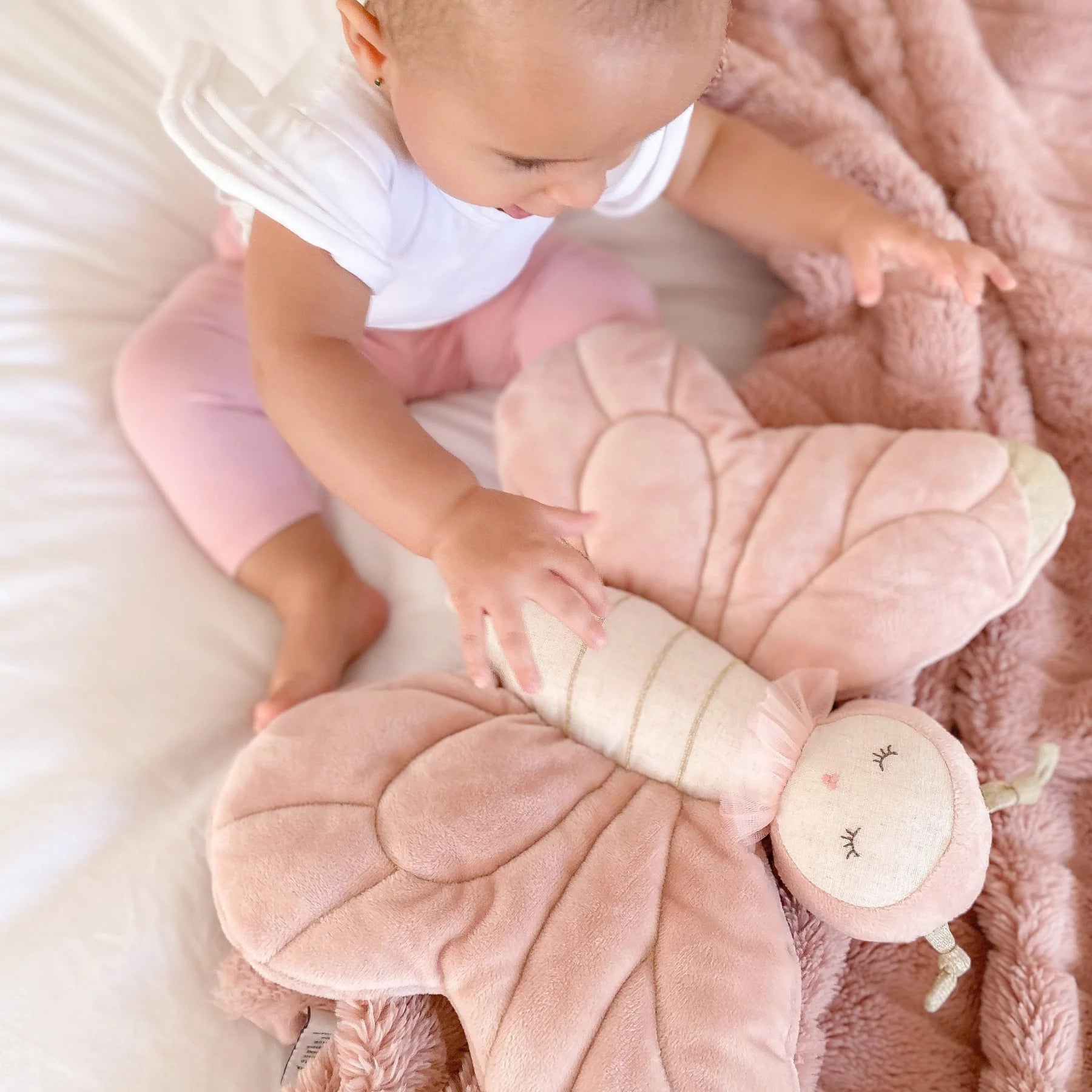 Bettina Butterfly plush toy sitting with oversized blush butterfly wings