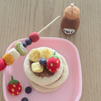 felt chocolate milk, pancake stack and fruit skewer kebab toys handmade wool pretend play doll drink bottle Juni Moon