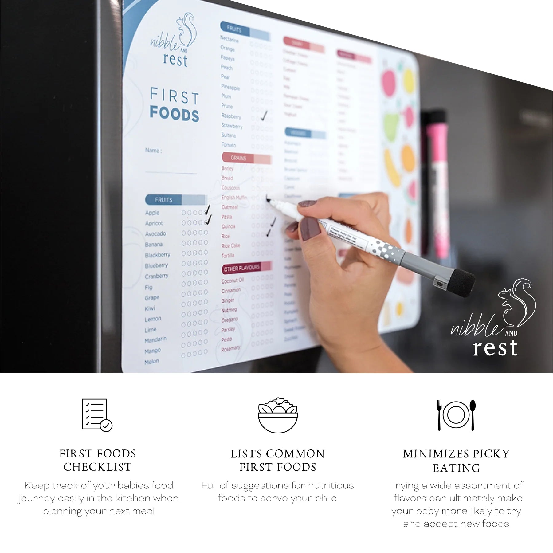 Baby's First Foods Tracker Fridge Magnet - Nibble & Rest