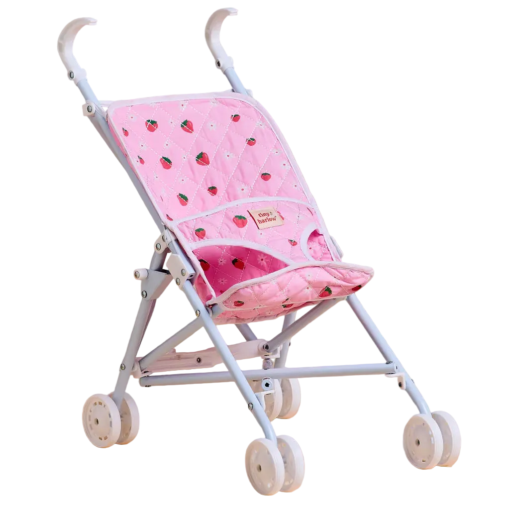 stock photo of baby doll kids stroller for pretend play with kids dolls made by brand tiny harlow. print pictures is strawberry picnic