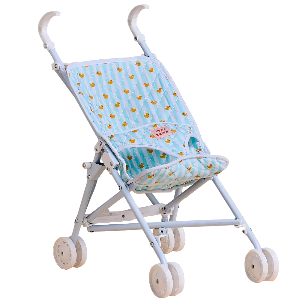 stock photo of baby doll kids stroller for pretend play with kids dolls made by brand tiny harlow. print pictures is blue ducky
