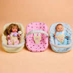 blue ducky Dolls Car Seat Capsule by tiny harlow with sherpa and strawberry picnic fabrics and dolls