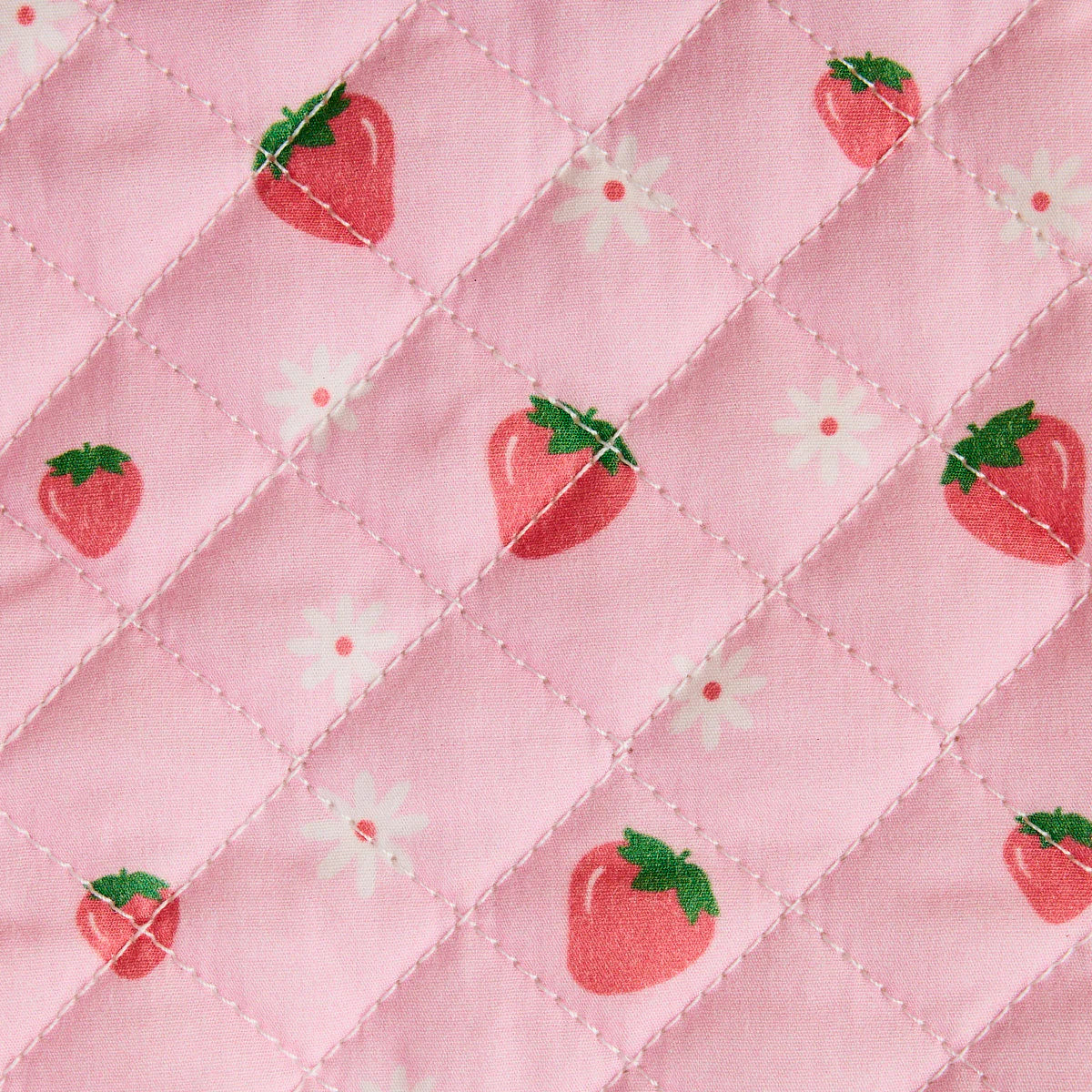 close up of fabric by brand tiny harlow - print is  strawberry picnic