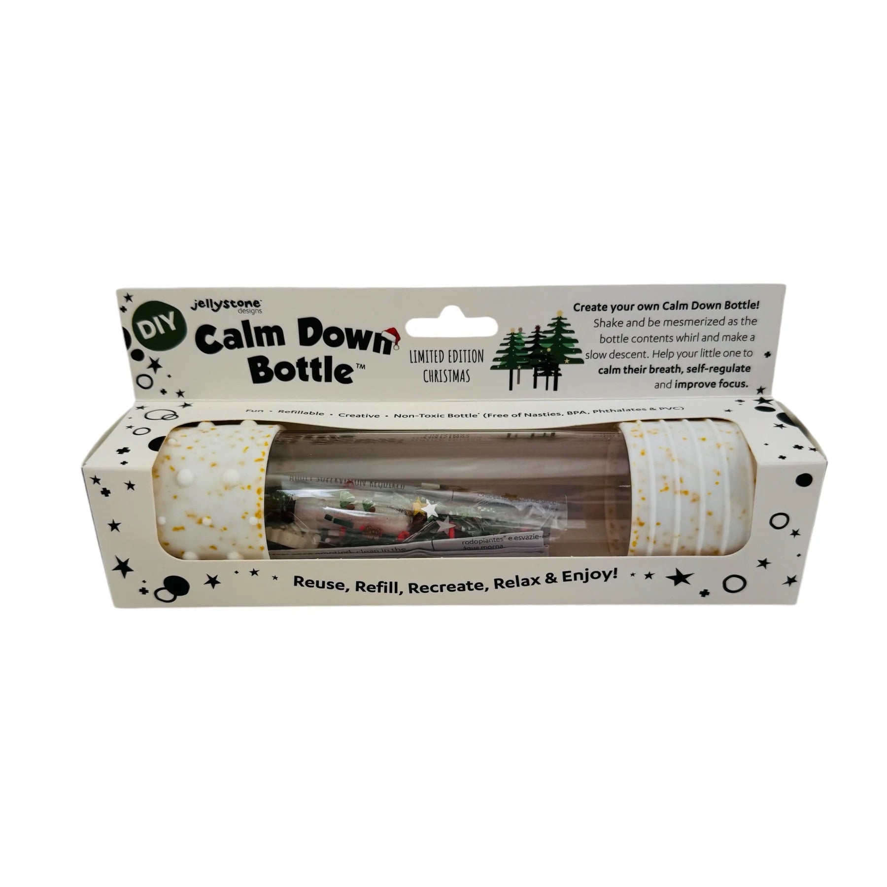 Christmas DIY sensory calm down bottle by Jellystone Designs with festive sensory craft kit