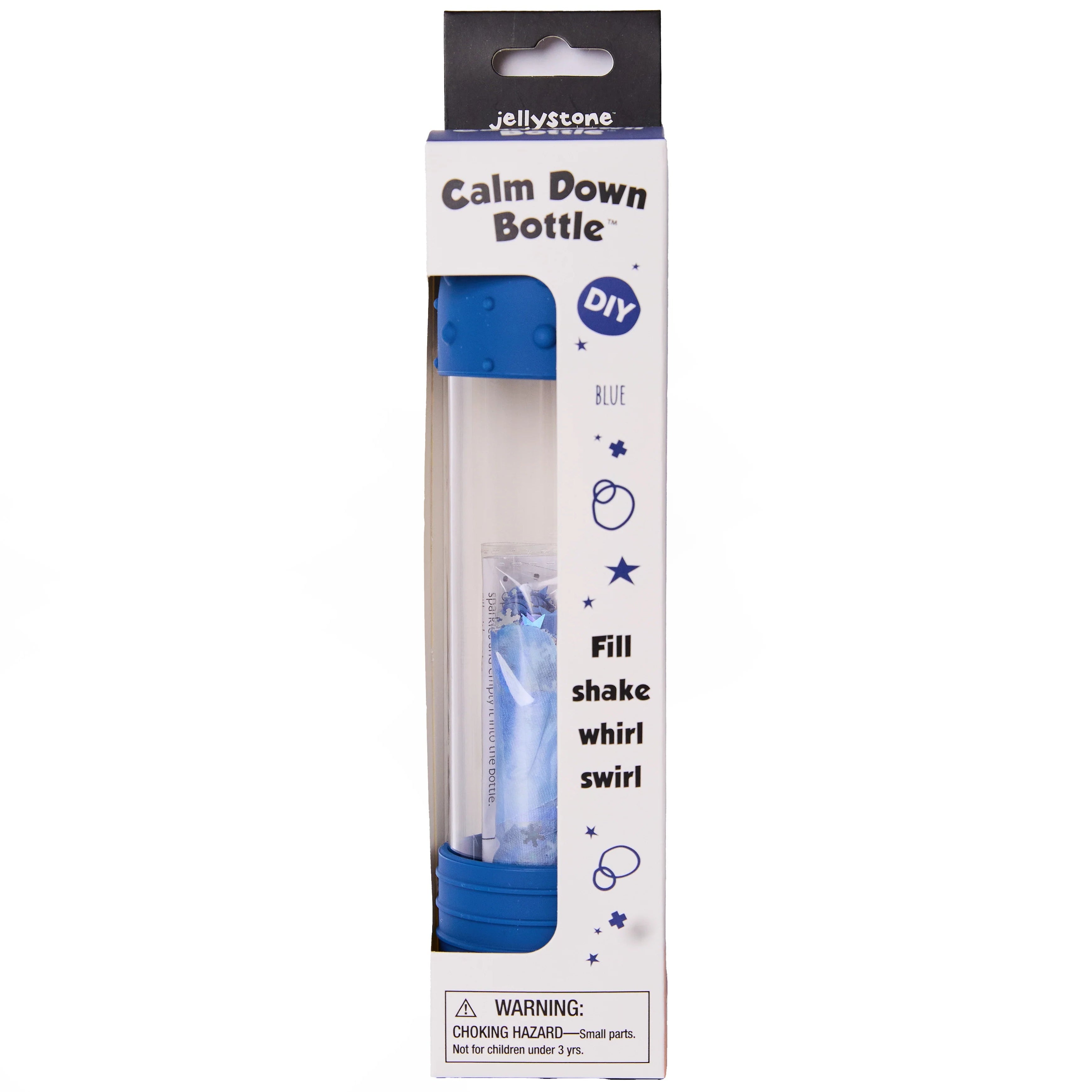 Jellystone Designs DIY Calm Down Bottle in Blue with blue silver and iridescent sensory filling kit